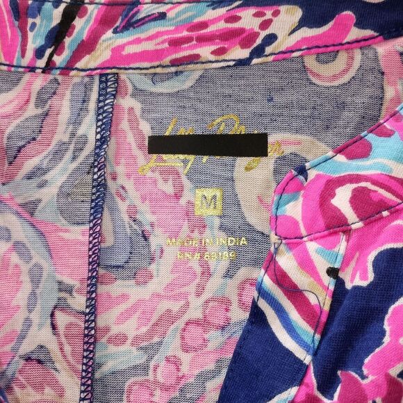 Lilly Pulitzer Emery Dress Medium Multi Pink Navy Flitting About Knit 3/4 Sleeve - Picture 5 of 9